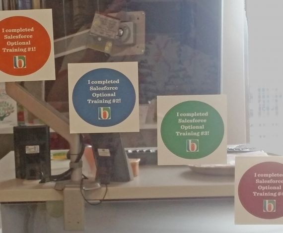 Salesforce Training stickers on a window
